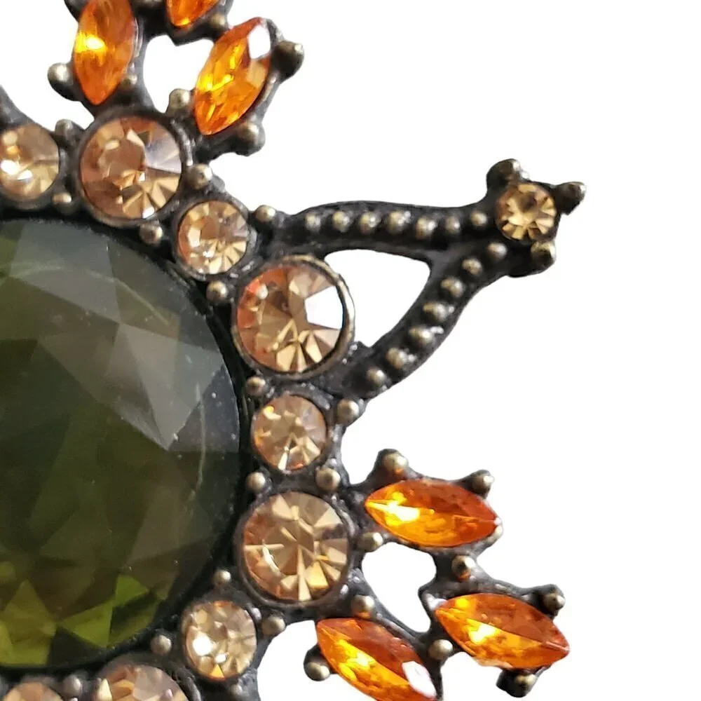 GREEN/ORANGE/GOLD BROOCH